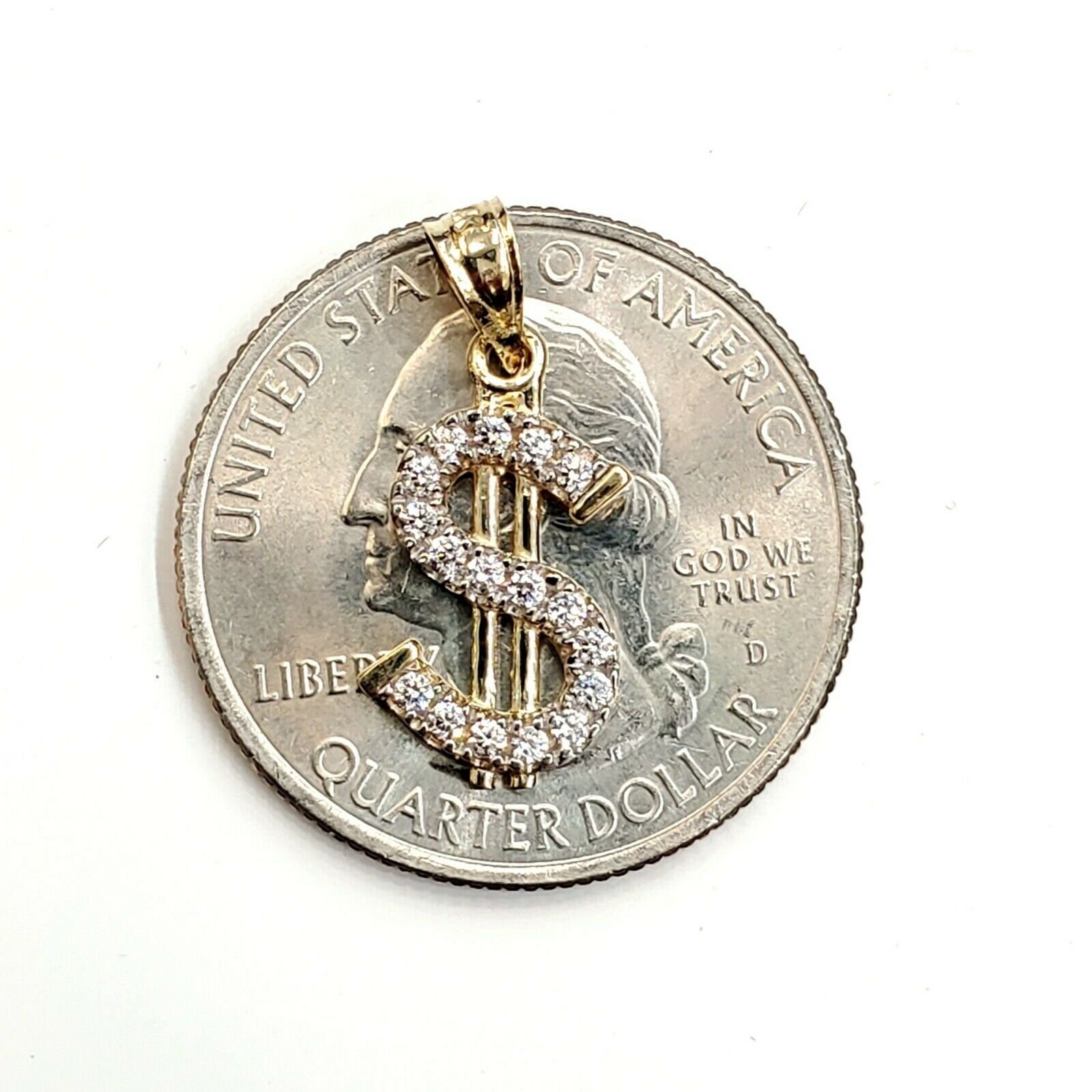 14k Yellow Gold Tiny Dollar Sign Lucky Pendant Charm Cubic | Etsy