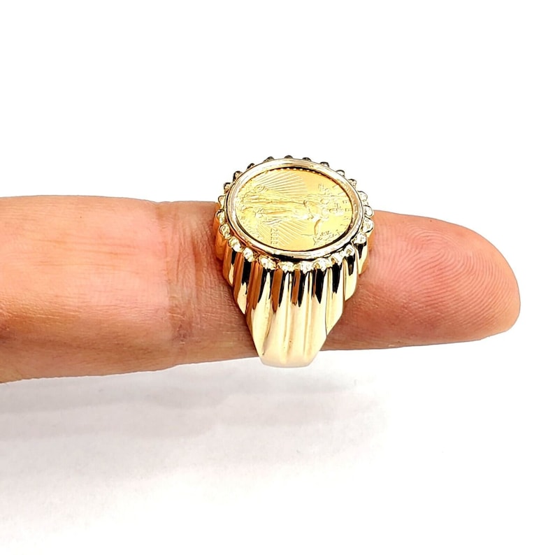 14K Gold Men's Coin Ring Size 9.75 15.5g 5 Dollars 1/10 Oz 22k American ...