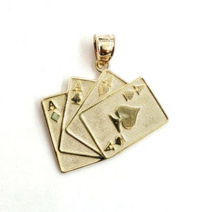 Colgante de oro amarillo de 14k con el símbolo de los cuatro ases de la baraja, joyería fina de Las Vegas para juegos de azar, 2 g
