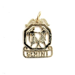 Rose Gold Gemini Zodiac Sign Filigree Square Pendant Necklace Gold