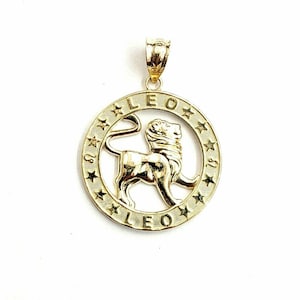 New 14k yellow Gold round lion Leo zodiac sign Pendant charm fine jewelry 2.6g