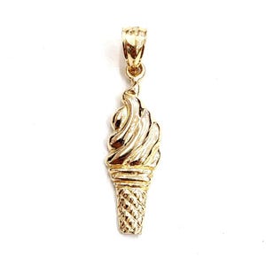14k yellow Gold ice cream cone summer pastry Pendant charm fine jewelry 1.3g
