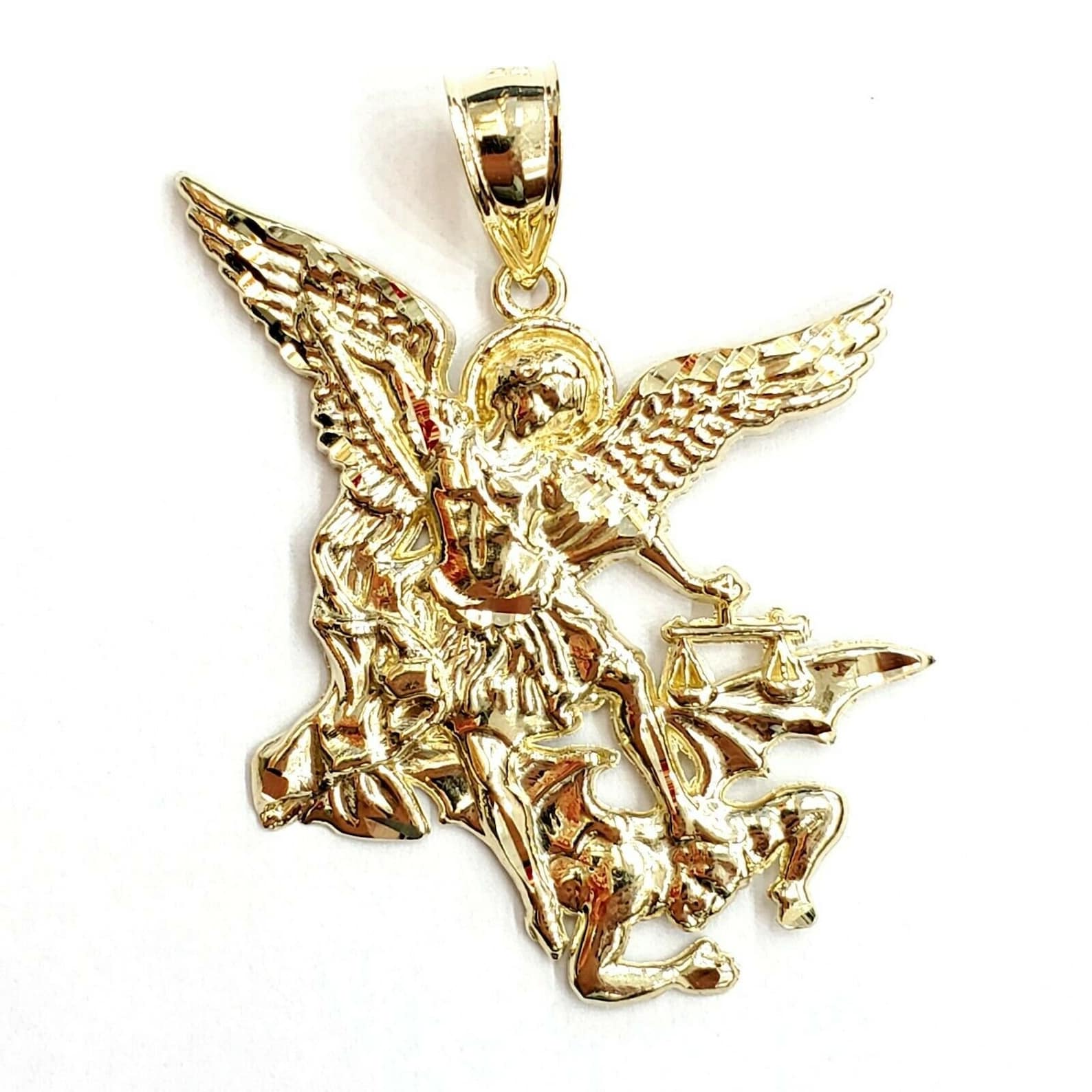 New 10k yellow gold saint Michael pendant charm fine religious Etsy