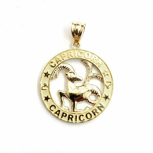 14k yellow Gold round Capricorn Sea Goat zodiac Pendant charm fine jewelry 2.6g