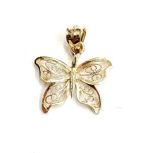 New 14k yellow Gold butterfly Pendant charm filigree gift fine jewelry 1.1g