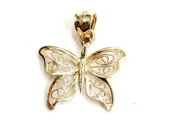 New 14k yellow Gold butterfly Pendant charm filigree gift fine jewelry 1.1g