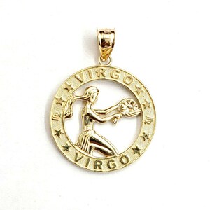 New 14k yellow Gold round Virgo zodiac sign Pendant charm astrology jewelry 2.4g