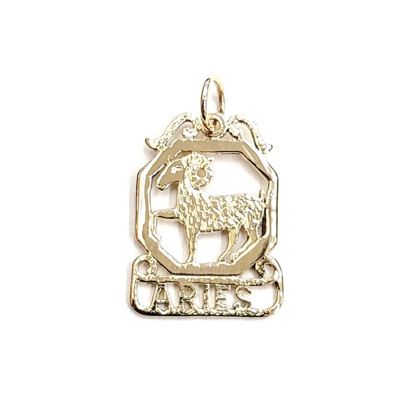 14k yellow solid Gold Ram Aries Zodiac Sign Charm Pendant fine gift jewelry 1.2g