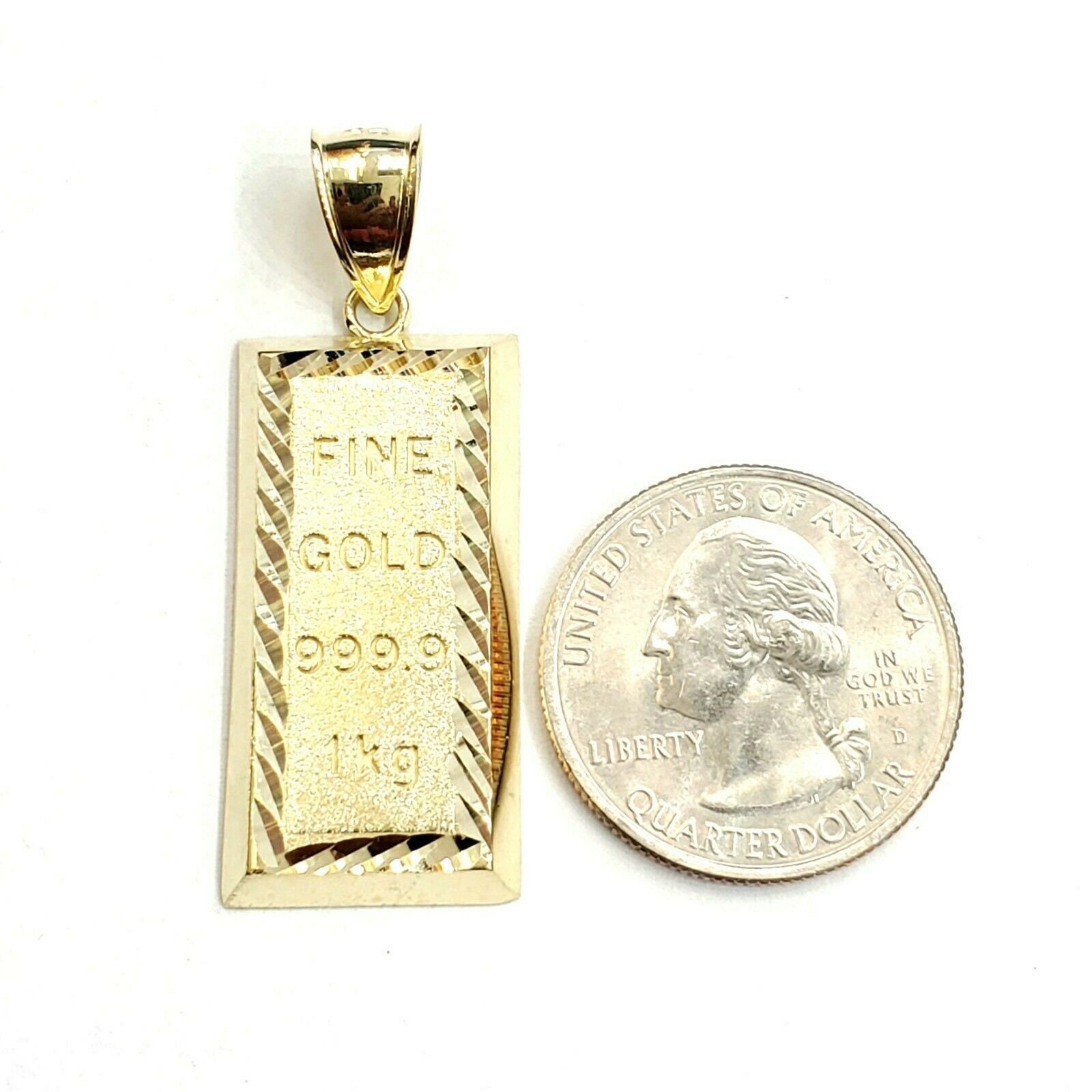 New 10k Yellow Gold 999.9 Fine Gold Bar Brick Bar Pendant Charm
