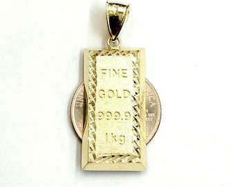 New 10k Yellow Gold Fine Gold Bar Brick Bar Pendant Charm