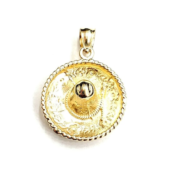 14k Yellow Gold Solid 3D Sombrero Mexican Hat Mexico Pendant Charm 
