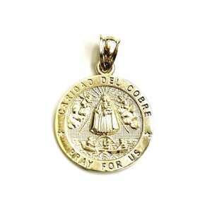 10k yellow gold round virgin Caridad del Cobre pendant fine jewelry 0.69&quot; 1.6g