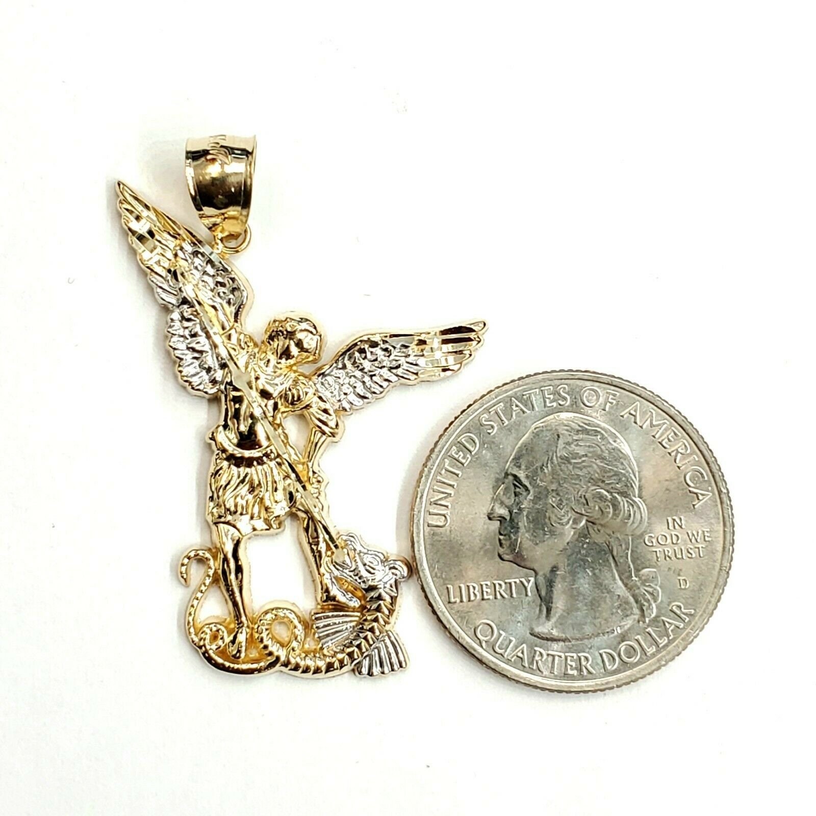 14k two tone gold saint Michael pendant charm fine religious Etsy