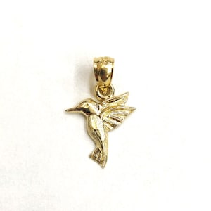 New 14k yellow Gold Tiny Solid Hummingbird Pendant charm gift fine jewelry 0.8g
