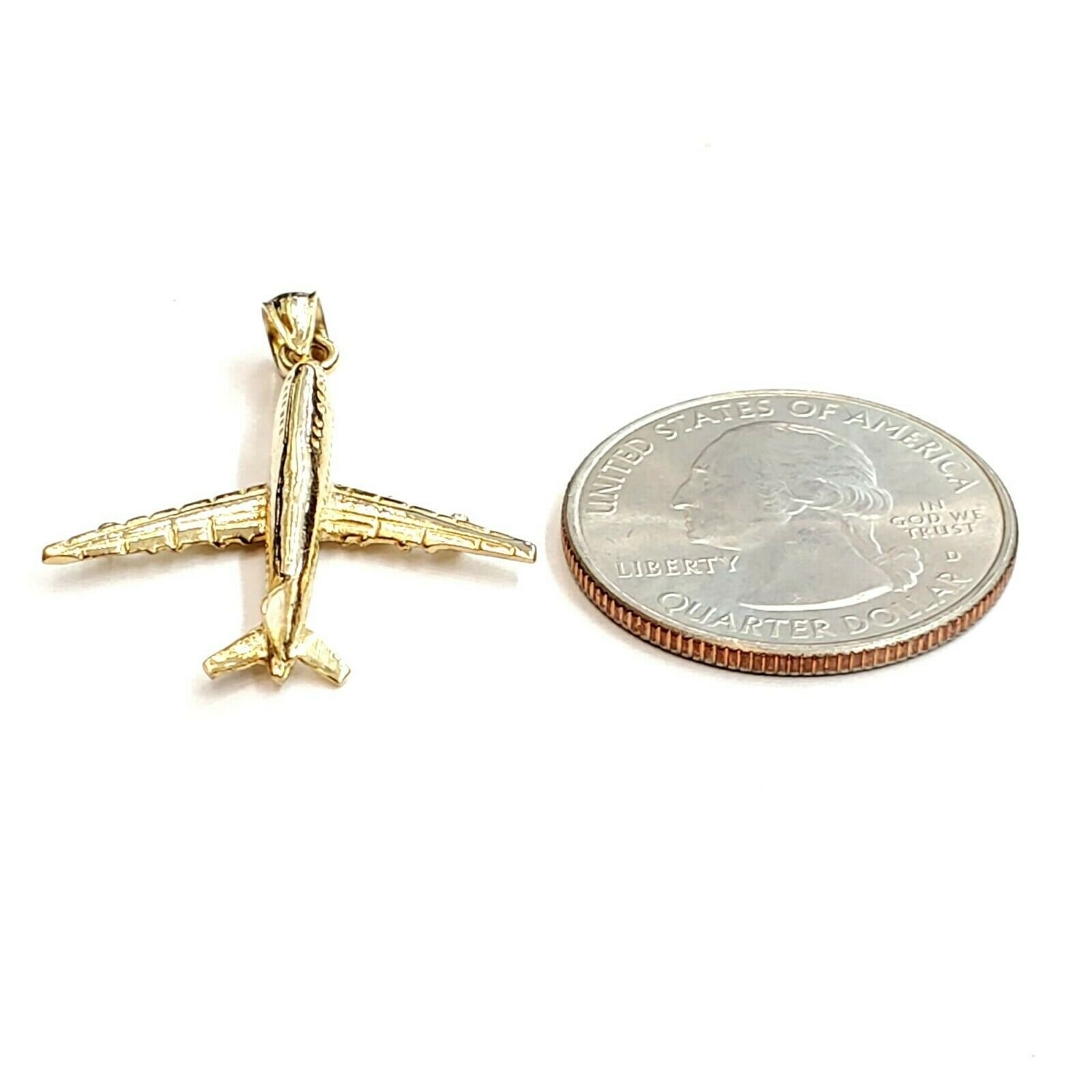 14k Solid Yellow Gold Airplane Charm Pendant – 1.9g, Real Gold Aviation Jewelry
