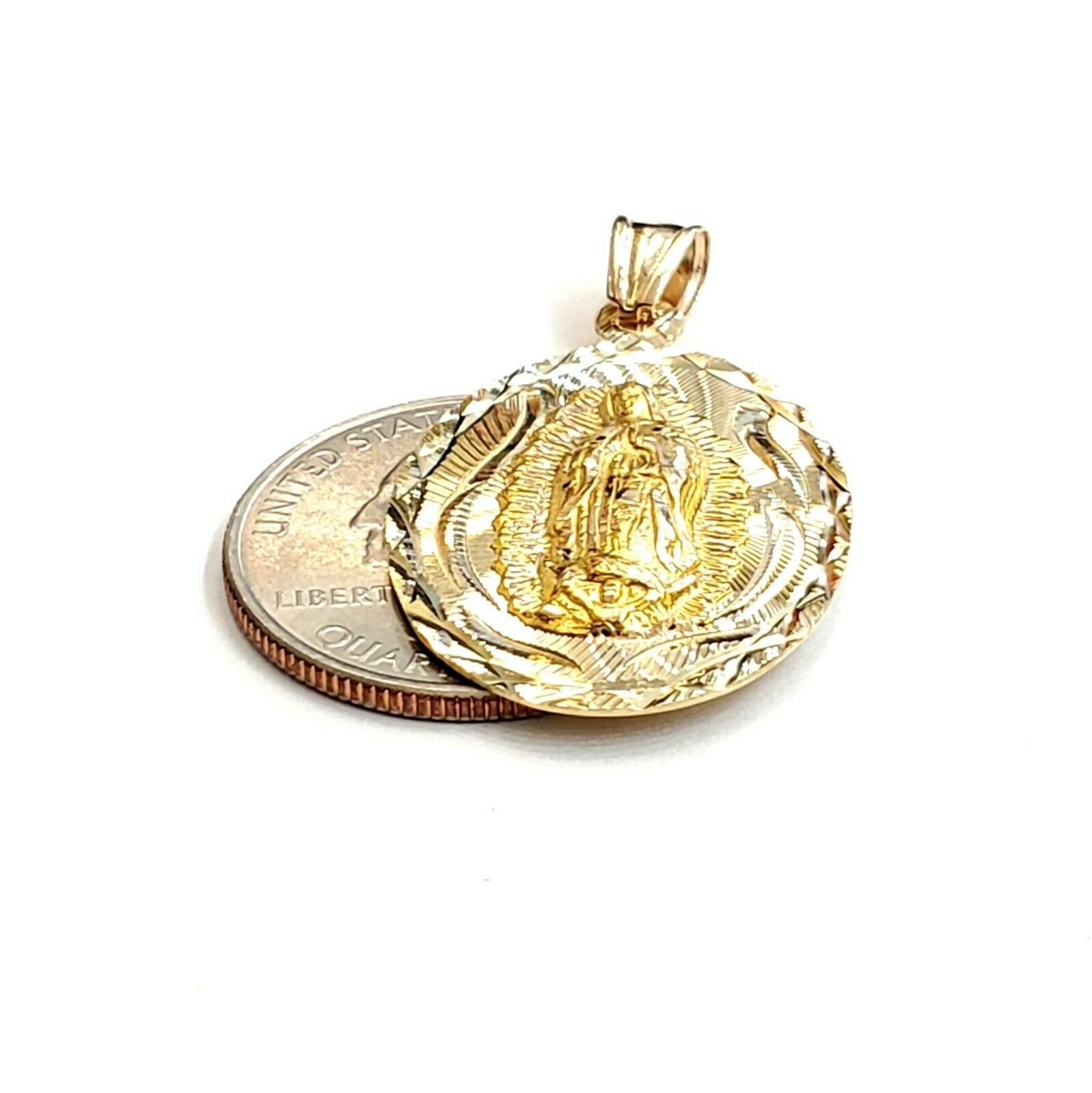 14k Yellow Gold Oval Virgin Mary Guadalupe Religious Pendant Diamond ...