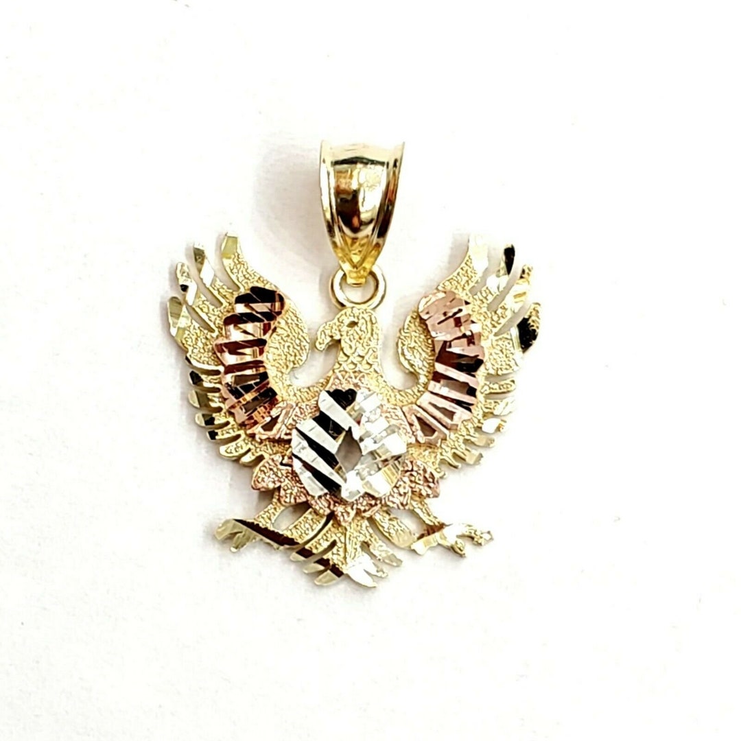 New 10k Multi Color Gold Eagle Pendant Charm Diamond Cut Gift Fine