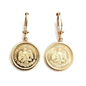 14k yellow Gold coin Earrings lever Back fine gift jewelry for women 5.3g