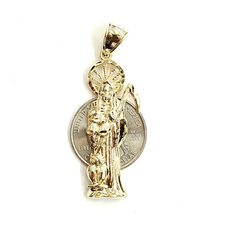 10k Yellow Gold Santa Muerte Holy Pendant Fine Gift Jewelry Uni 3 9g Necklaces Valresa Com - 10k Gold Santa Muerte Pendant