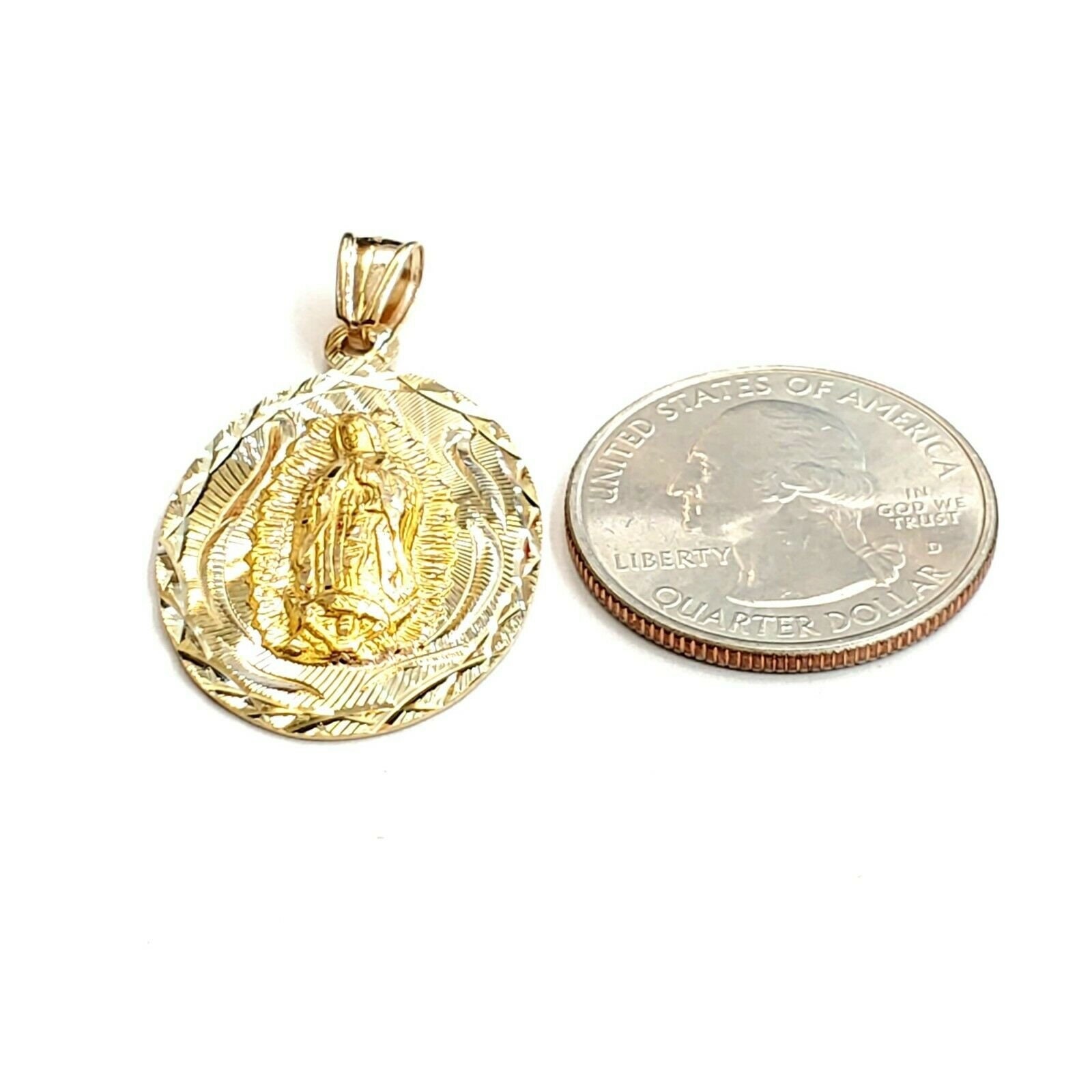 14k Yellow Gold Oval Virgin Mary Guadalupe Religious Pendant Diamond ...
