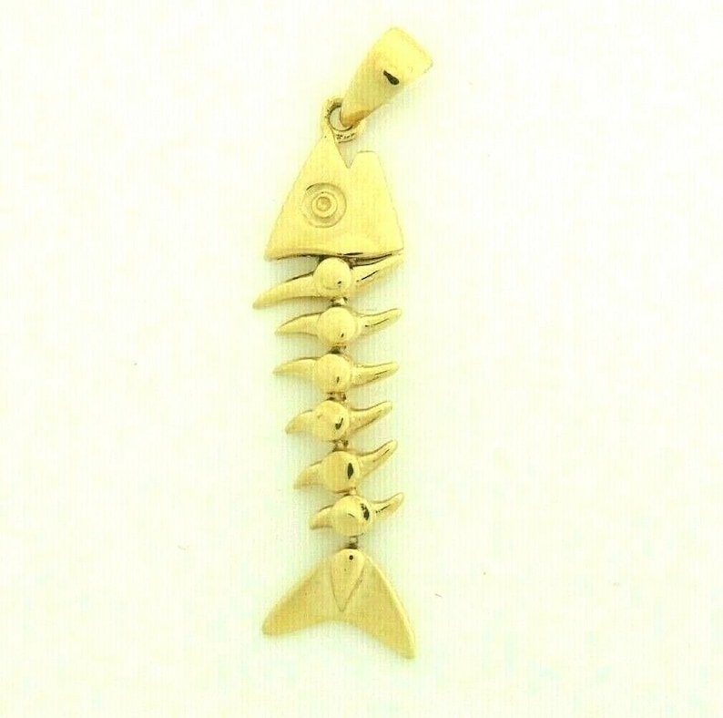 14k yellow gold fish full body wiggly movable pendant charm fine jewelry 1.8g