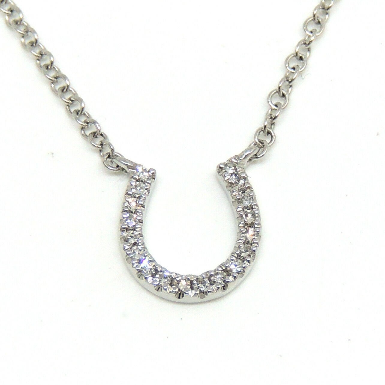 14k white Gold 0.06Ct Diamond horseshoe necklace gift lucky Etsy