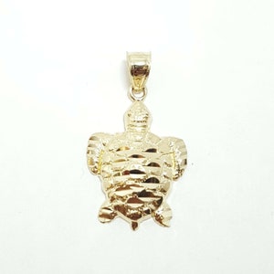 New 14k yellow gold turtle full body pendant charm diamond cut fine jewelry 1.7g
