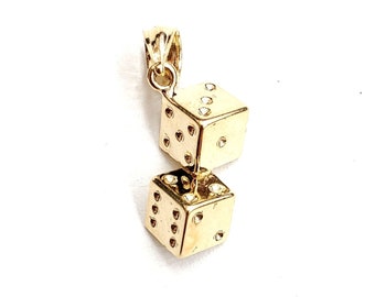 14k yellow Gold 3D double dice Pendant charm gamble gift Vegas fine jewelry 2g