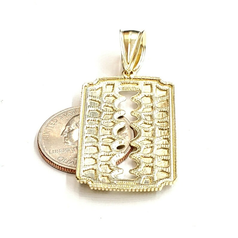 10k Yellow Gold Nugget Razor Blade Pendant Charm Diamond Cut Fine ...