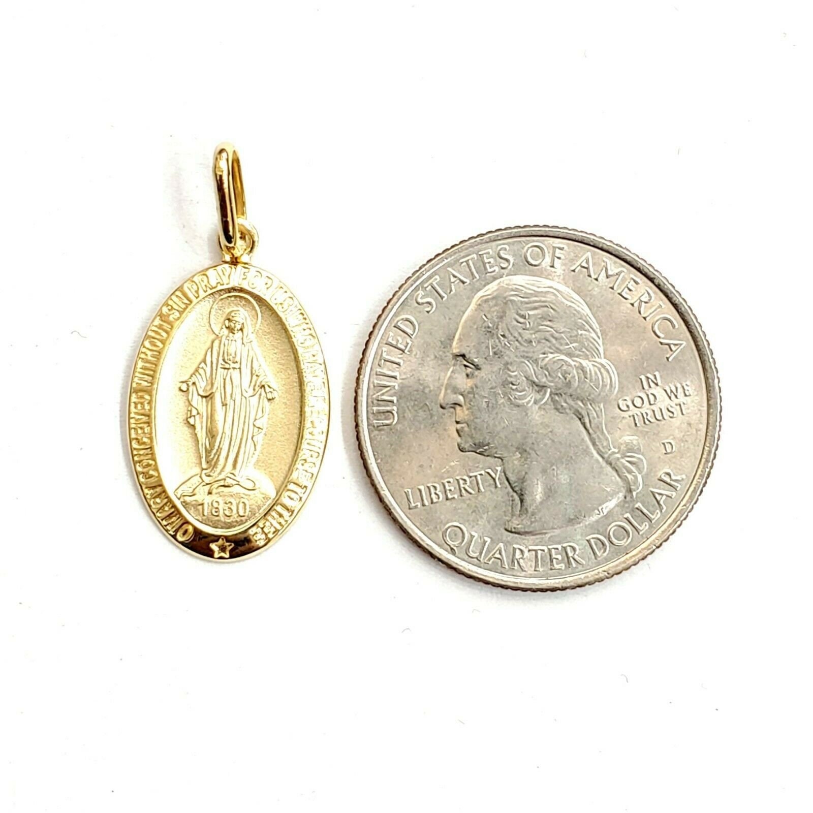 14k Solid Yellow Gold Oval Virgin Miraculous Milagrosa Pendant ...