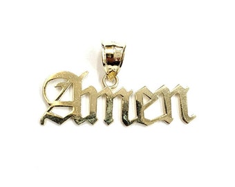 New 10k yellow Gold AMEN word Pendant charm polished shiny fine jewelry 2.5g