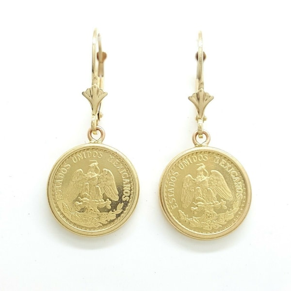 14k yellow Gold coin Earrings lever Back fine gift jewelry for women 4.3g
