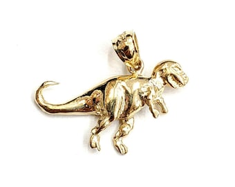 14k yellow Gold Dinosaur Full body animal Jurassic Pendant charm jewelry 1.4g