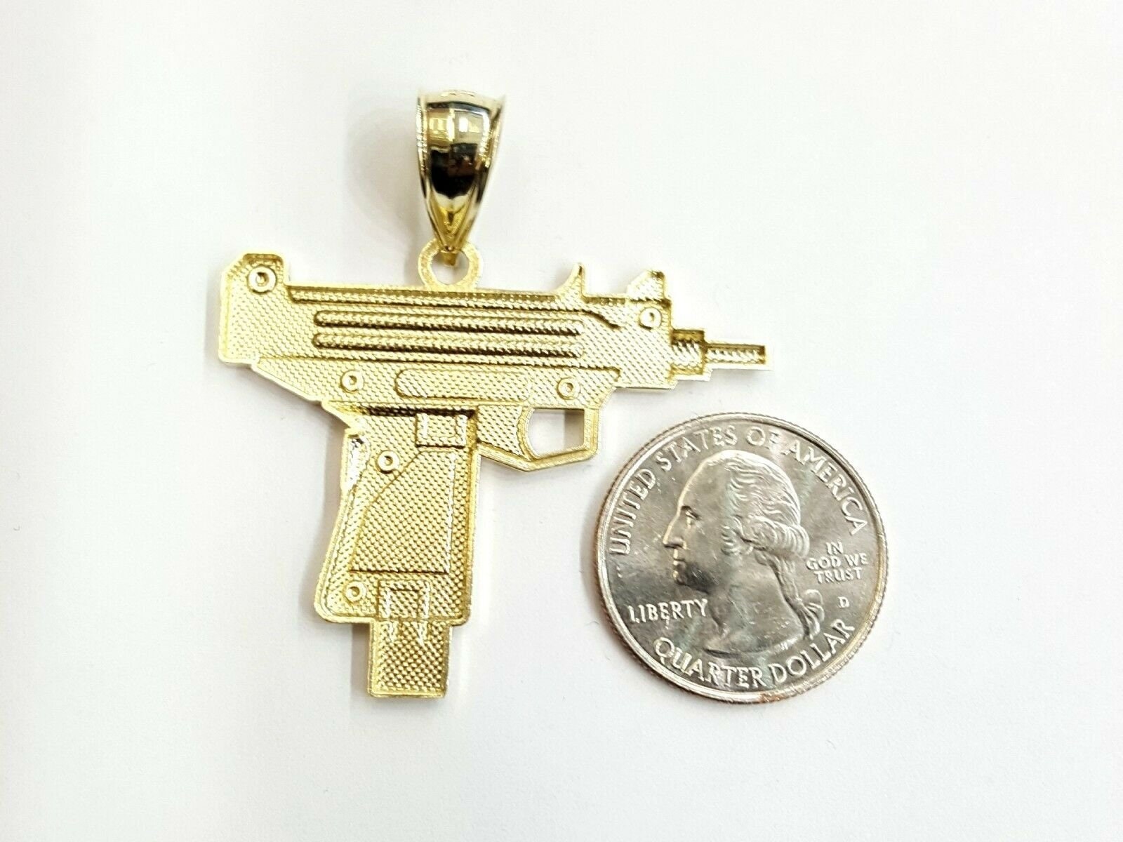 New 10k yellow Gold solid Uzi machine gun Pendant charm fine Etsy