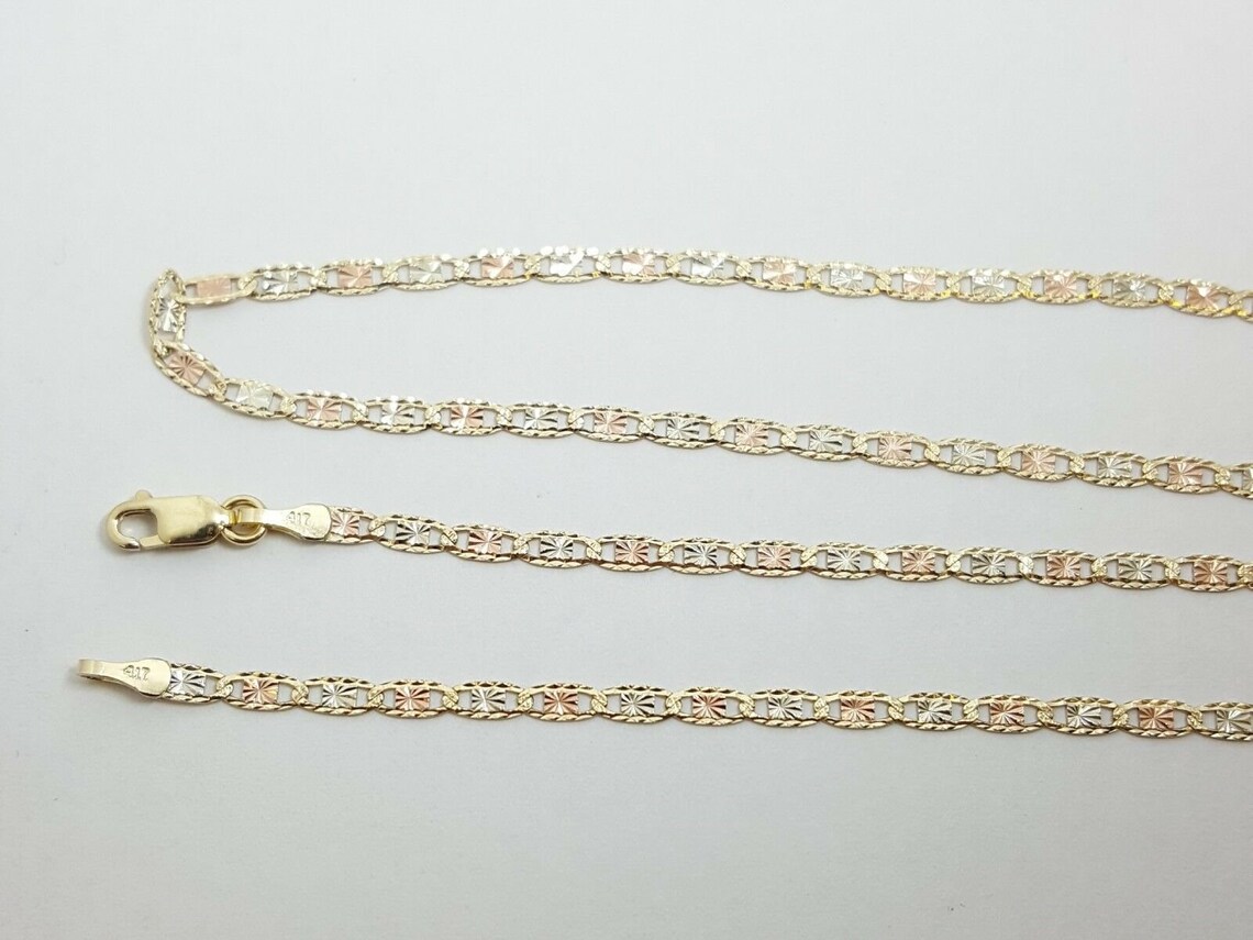 New 10K tri color gold 2.5mm valentino chain Necklace fine Etsy