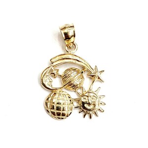 14k yellow gold sun moon shooting star planets pendant charm fine jewelry 2.1g