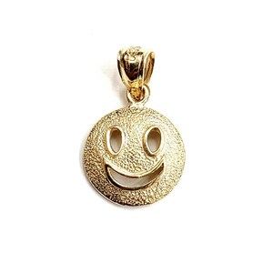 New 14k yellow gold round happy face emoji pendant charm gift fine jewelry 1.1g