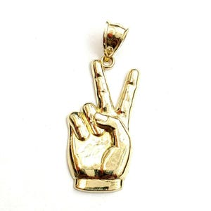 10k yellow gold victory sign peace hand gesture pendant unisex shiny gift 2g