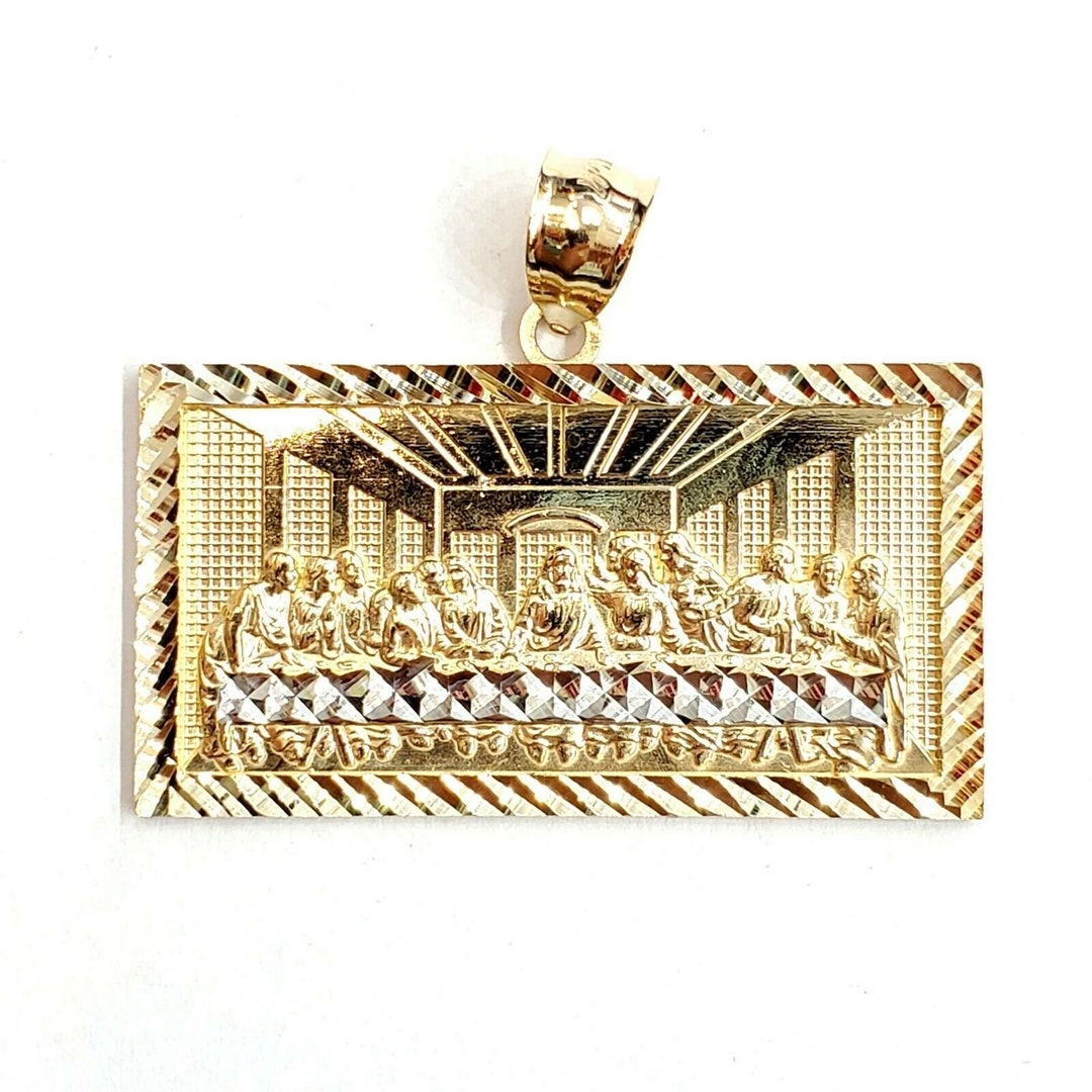 14k Two Tone Gold Last Supper Pendant Charm Diamond Cut Fine Etsy
