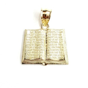 10k yellow gold lord&#39;s prayer book our father bible verse pendant jewelry 2.9g