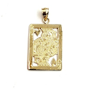 14k yellow Gold king of heart Pendant playing card gambling fine jewelry 3.1g