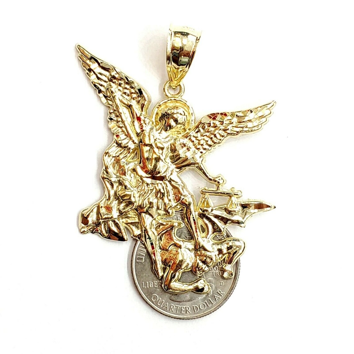 New 10k yellow gold saint Michael pendant charm fine religious Etsy