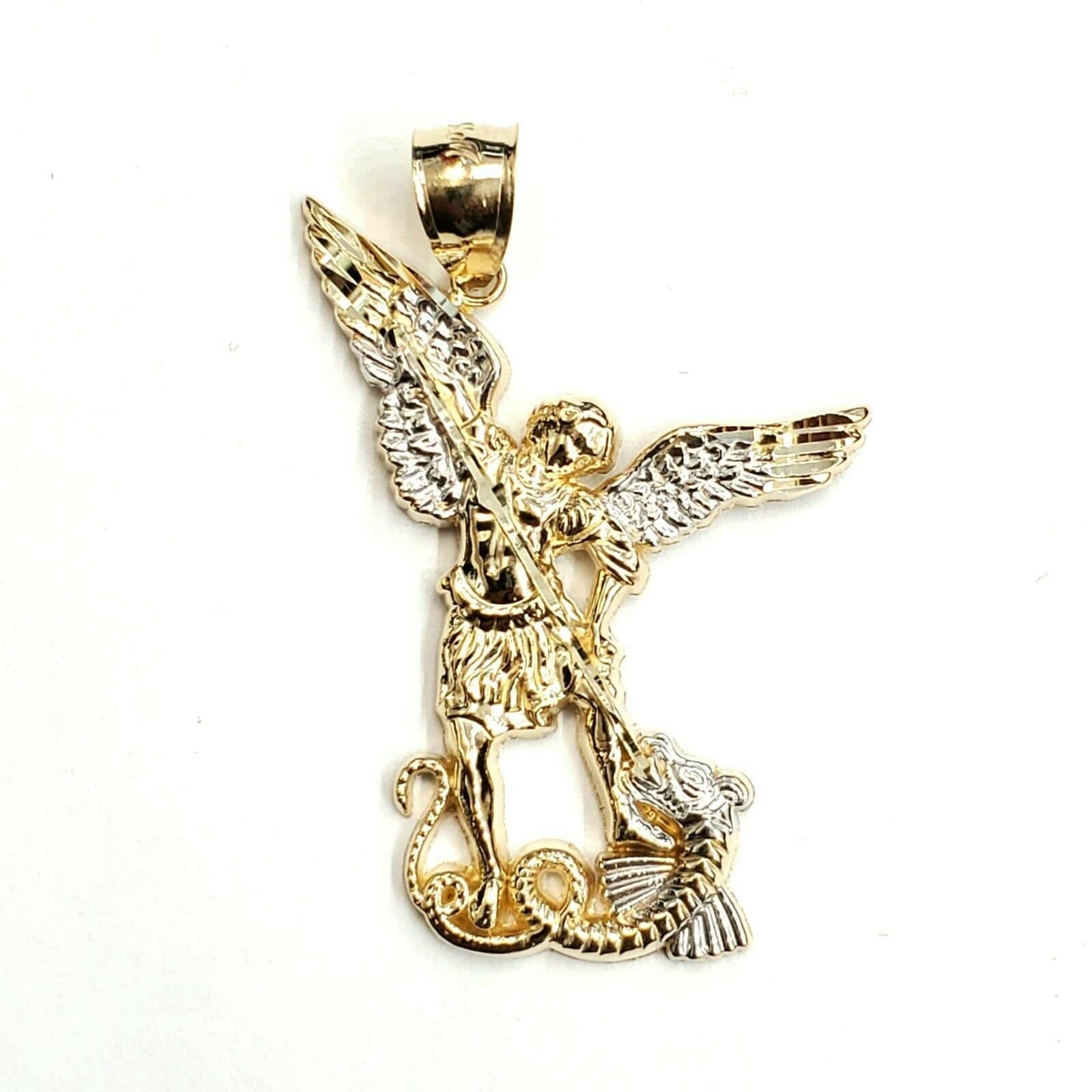 14k two tone gold saint Michael pendant charm fine religious Etsy