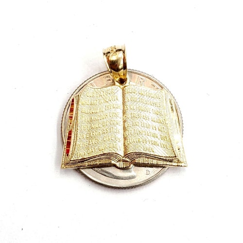 10k yellow gold lord's prayer book our father shops bible verse pendant jewelry 2.3g