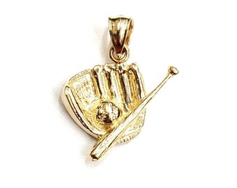 14k yellow Gold 3D baseball bat glove ball Pendant sport game fine jewelry 2.4g