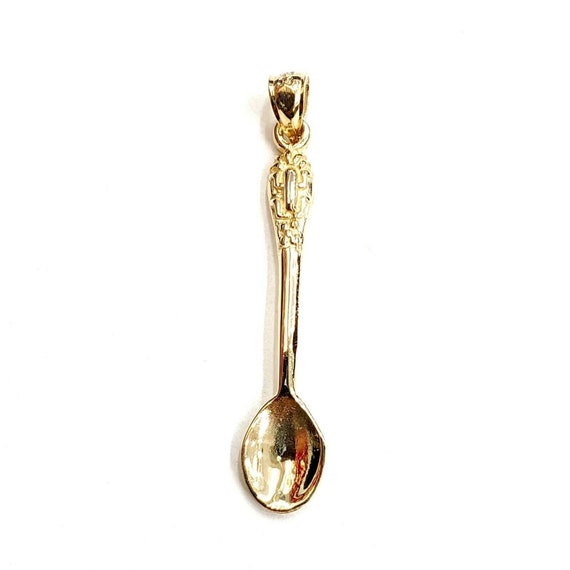 New 14k Yellow Gold Solid 3D Spoon Pendant Charm Gift Fine Jewelry