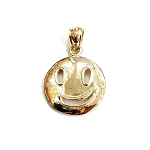 New 14k yellow gold round happy face emoji pendant charm gift fine jewelry 1.5g