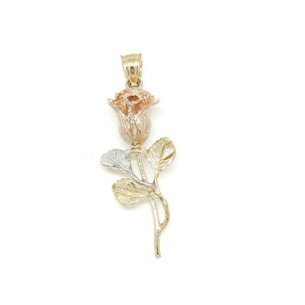 14k tri color solid Gold rose flower Pendant charm fine women gift jewelry 3.3g