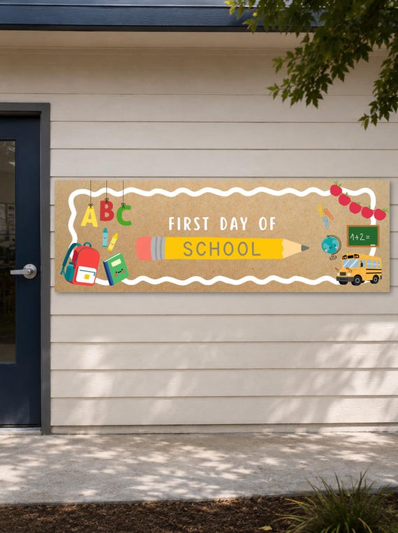 First Day of School Banner Template, Back to School | Canva Template | Elementary Classroom Photo Backdrop