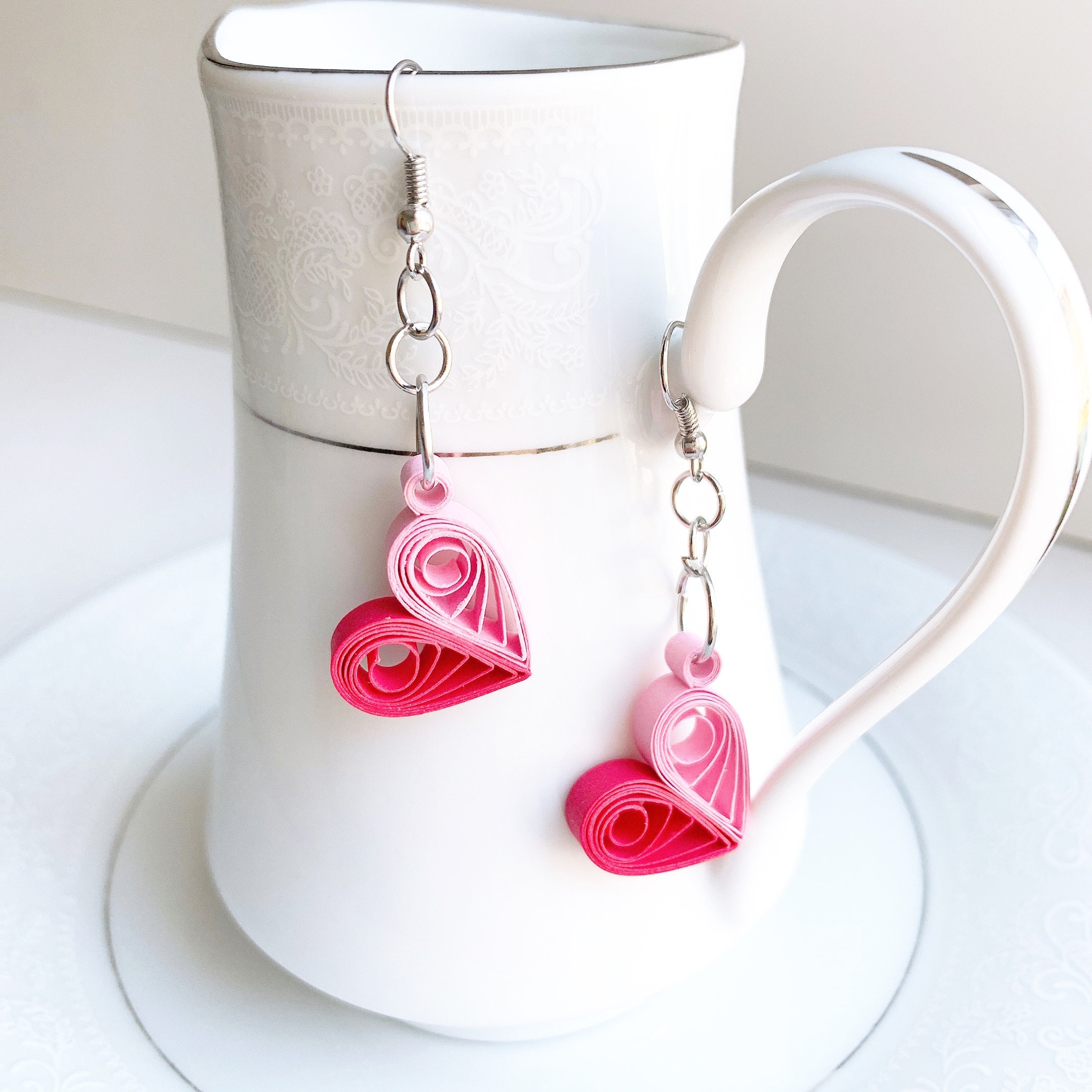 Lovely heart quilling earring 2 color paper heart earring Etsy.de